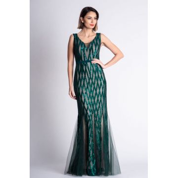 Rochie de seara lunga din paiete de culoare verde