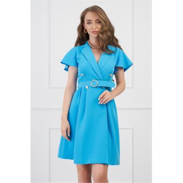 Rochie DY Fashion bleu cu nasturi si curea in talie