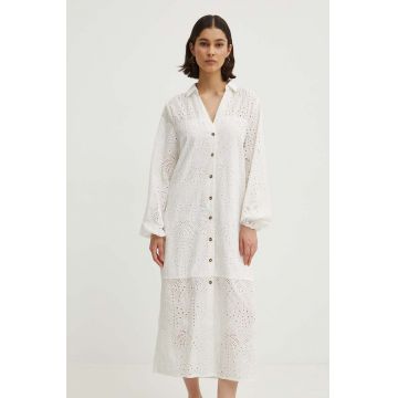 Never Fully Dressed rochie din bumbac Jenna Shirt dress culoarea alb, midi, drept, NFDDR1349