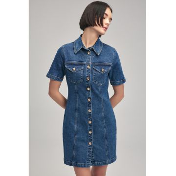 Rochie-camasa din denim cu croiala dreapta