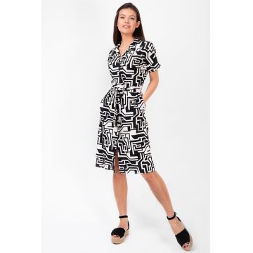 Rochie tip camasa din in cu imprimeu geometric Tiana