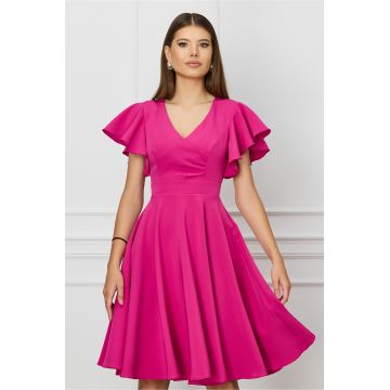 Rochie MBG fucsia cu volane la maneci