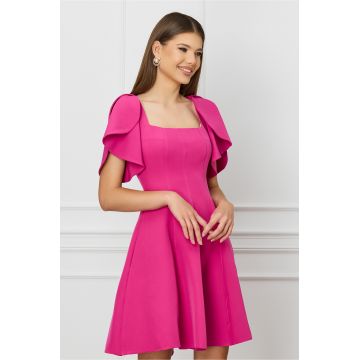 Rochie MBG fucsia scurta cu volane la maneci