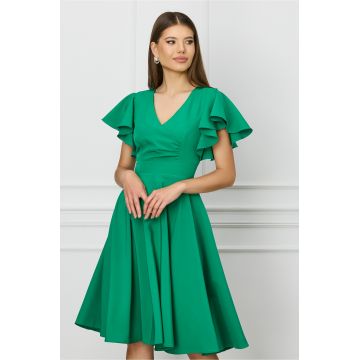 Rochie MBG verde cu volane la maneci