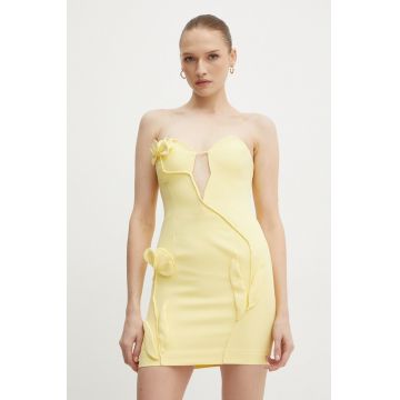 Bardot rochie ELENI culoarea galben, mini, mulata, 59341DB