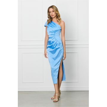 Rochie Moze bleu din satin cu perlute