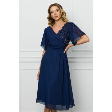 Rochie Ana bleumarin cu margele pe bust