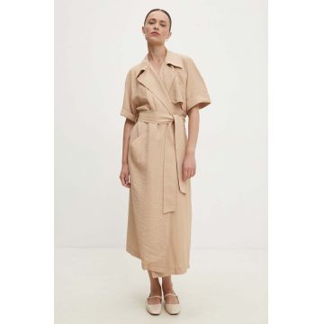 Answear Lab rochie din in culoarea maro, midi, oversize