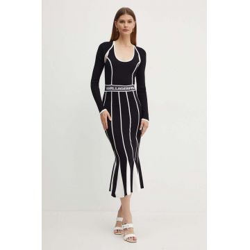 Karl Lagerfeld rochie culoarea negru, midi, drept, 245W1330