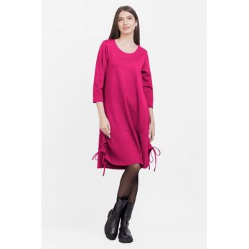 Rochie A line , din tricot, cu sireturi laterale, fucsia