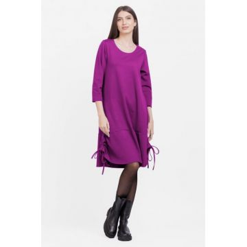 Rochie A line , din tricot, cu sireturi laterale, magenta