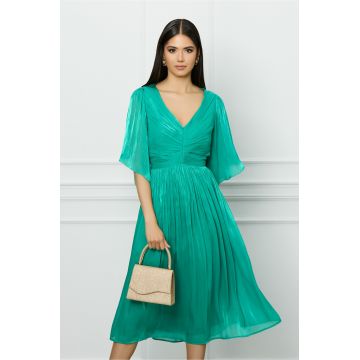 Rochie Leonard Collection verde din voal cu fir lurex