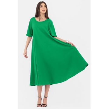 Rochie lunga A-line verde crud, din tricot de bumbac