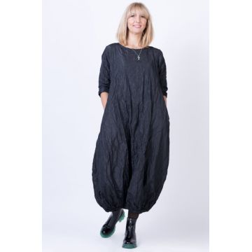 Rochie lunga gogosar din in mercerizat, neagra