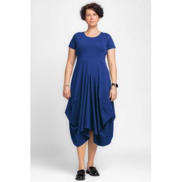 Rochie lunga in colturi, din tricot de bumbac, albastra