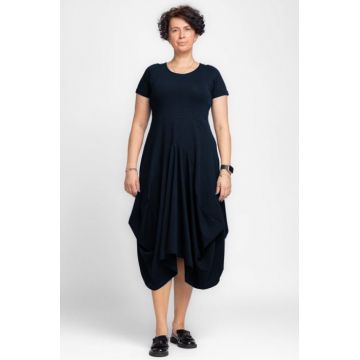 Rochie lunga in colturi, din tricot de bumbac, bleumarin