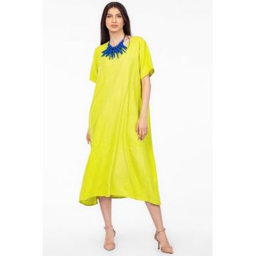 Rochie lunga verde lime din in mercerizat, marime oversize