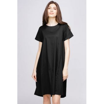 Rochie midi A-line, din poplin de bumbac, neagra