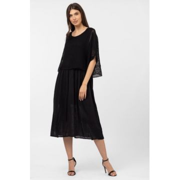 Rochie suprapusa cu bluza plasa, din bumbac, neagra