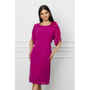 Rochie Vera magenta cu floare la umar