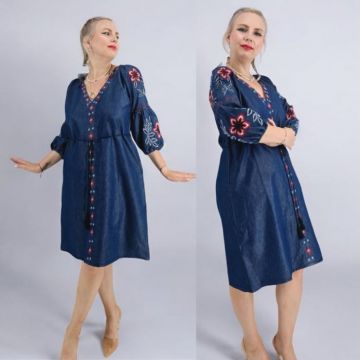 Rochie din Denim cu broderie Safira