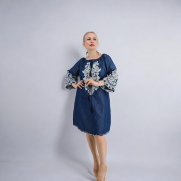 Rochie din Denim cu broderie Zina