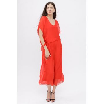 Rochie lunga suprapusa din matase naturala, rosie