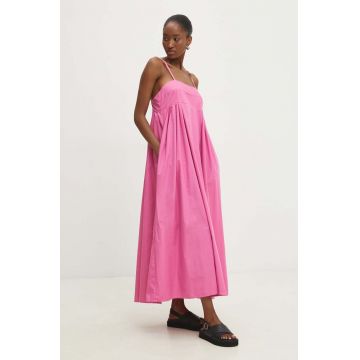 Answear Lab rochie din bumbac culoarea roz, maxi, evazati