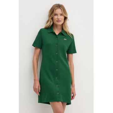 Lacoste rochie culoarea verde, mini, drept