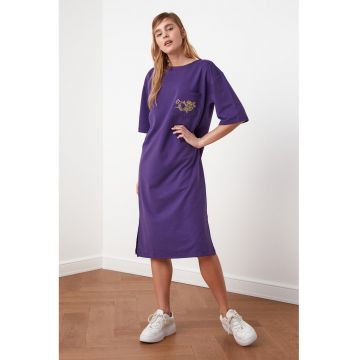 Rochie midi tip camasa cu motiv brodat