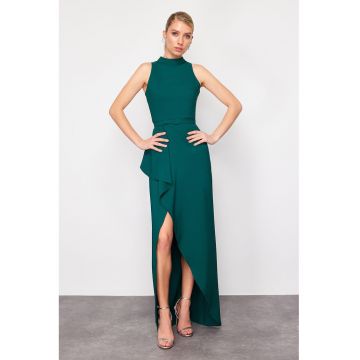 Rochie maxi halter si terminatie asimetrica