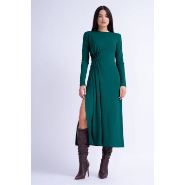 Rochie Midi Verde Inchis cu Nod Lateral