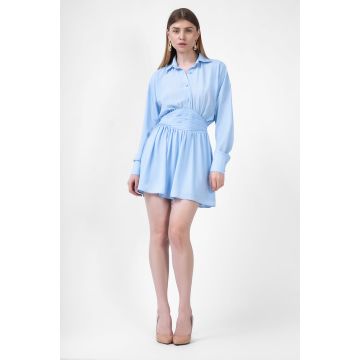 Rochie mini baby blue cu nasturi si corset