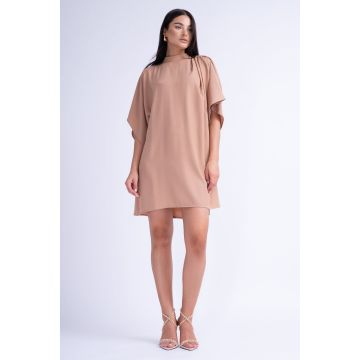 Rochie Mini Bej cu Pliuri si Curea