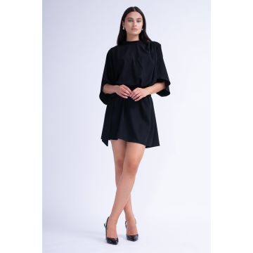 Rochie mini neagra cu pliuri si curea