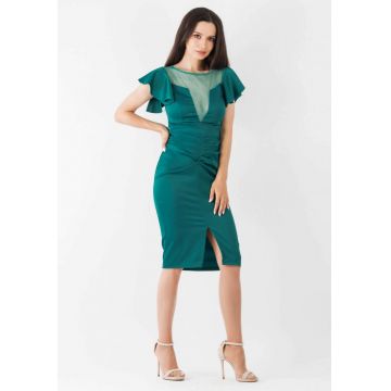 Rochie Moze verde conica prevazuta cu pliuri la talie