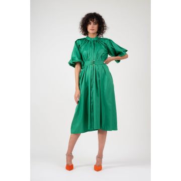 Rochie verde cu maneca raglan si fronseuri