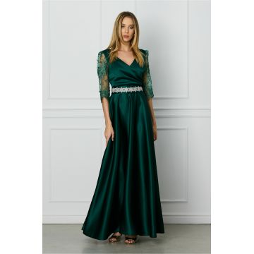 Rochie Ella Collection Adria lunga verde cu cordon in talie