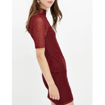 Rochie mini cu imprimeu si maneca scurta, rosu, dama, Tally Weijl