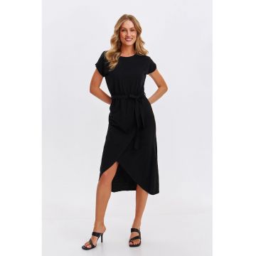 Rochie asimetrica de bumbac cu cordon in talie