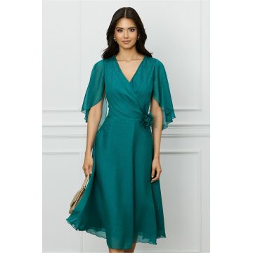 Rochie Mara verde din voal cu fir lurex