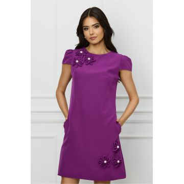 Rochie MBG magenta cu flori si perle