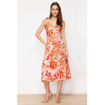 Rochie cu model floral si decolteu in V