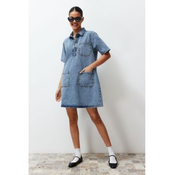 Rochie din denim cu buzunare aplicate