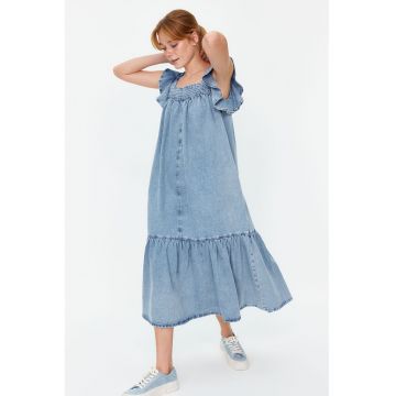 Rochie lejera din denim cu maneci butterfly