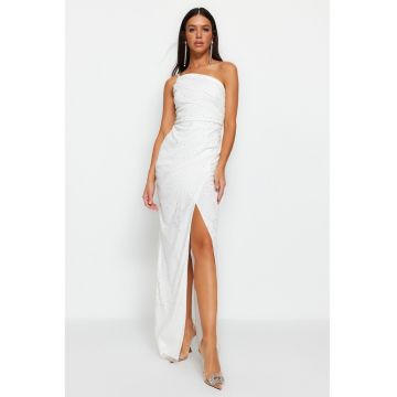 Rochie maxi cu decolteu pe un umar si slit frontal