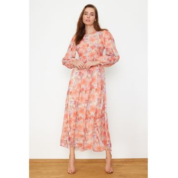 Rochie maxi cu maneci lungi si model floral