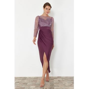 Rochie midi cu lurex si slit