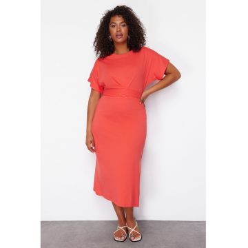 Rochie midi plus size cu cordon in talie