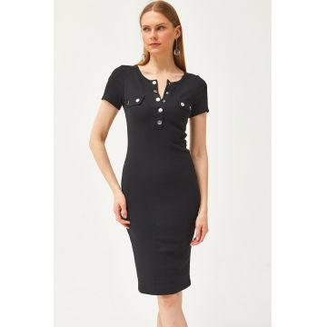 Rochie midi cambrata cu fenta cu capse 134111